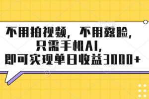 (17310期)不用拍视频,不用露脸,只需手机ai,即可实现单日收益3000+
